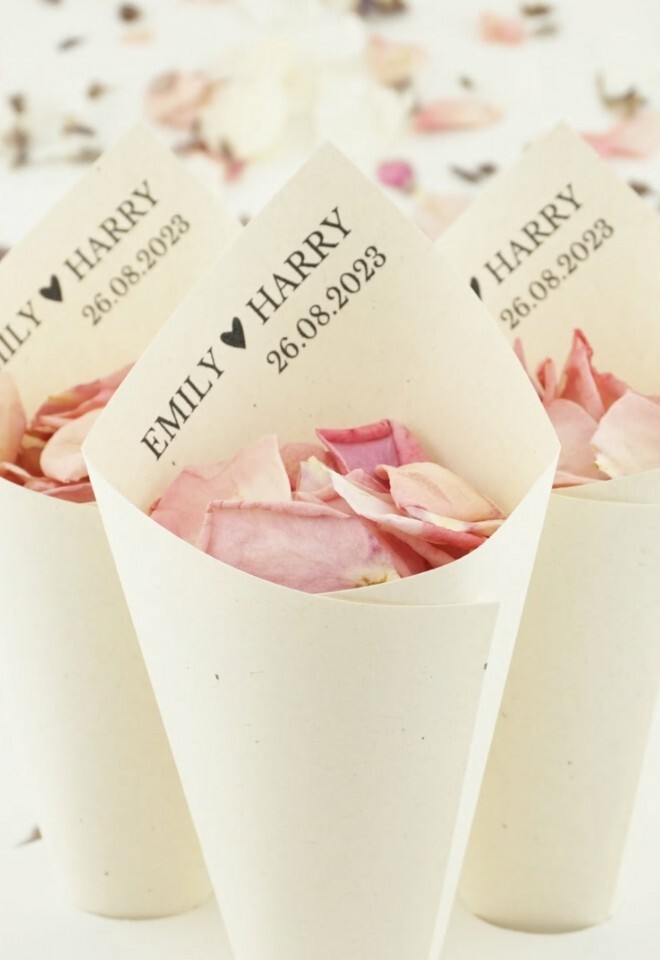 The Dried Petal Companys Handcrafted Wedding Confetti Cones Personalised Happily Ever After