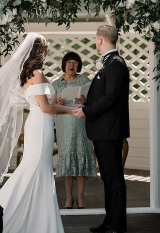 Pure Silk Ceremonies delivering an outside Celebrant Led Wedding Ceremony at West Tower, Aughton