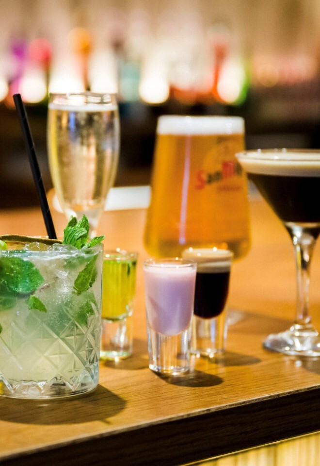 A selection of drinks on a bar at an exclusive country wedding venue in Northamptonshire