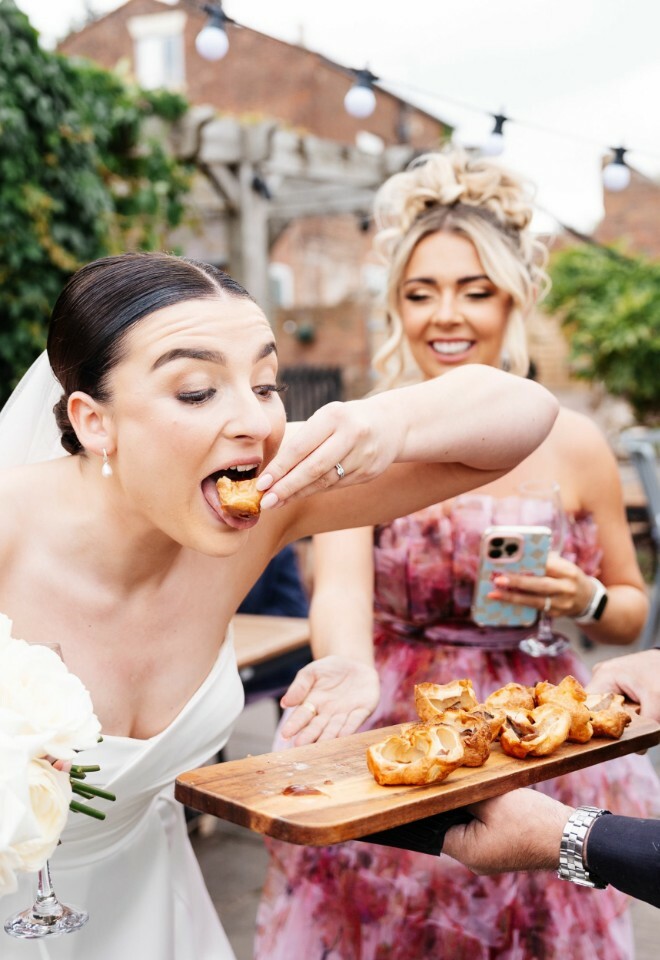 bride with canapes