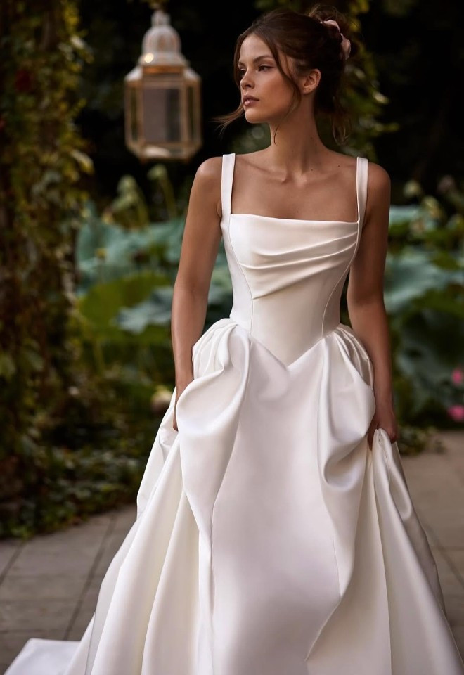 Model wearing Elara by Milla Nova available at Little London Brides, Hampshire