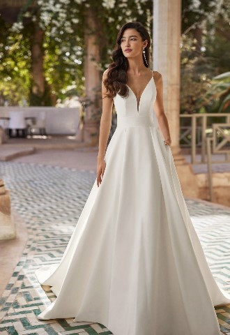 princess wedding dress, made in satin from the Adriana Alier 2024 collection - Azulia. Boa Boutique bridal shop Surrey