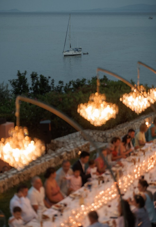Villa Brio waterfront wedding dinner by the Ionian Sea