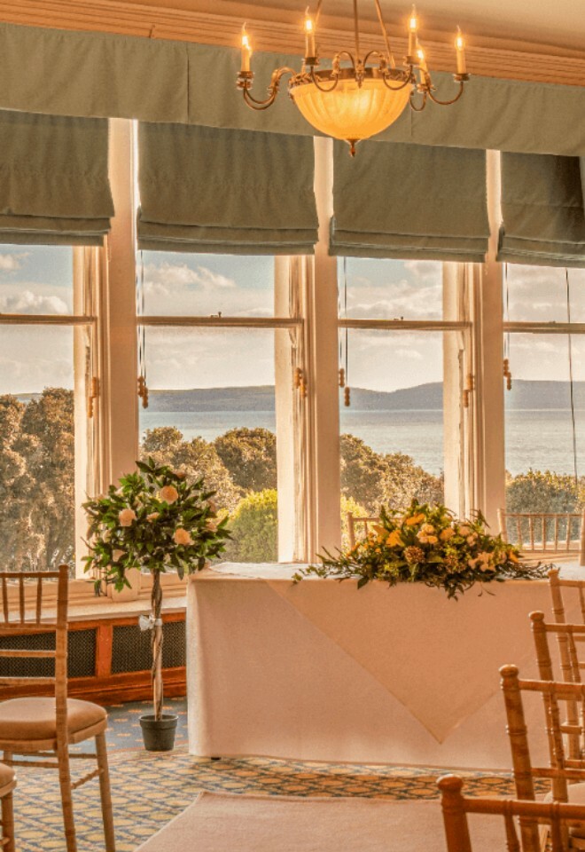 The Bay View Ceremony Suite, perfect for an indoor wedding ceremony. This room captures the sun , with stunning sea views, and room for 60 guests.