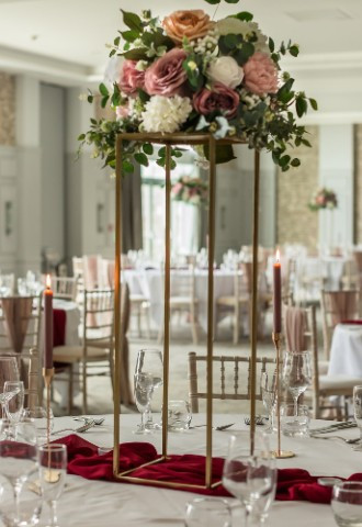 Close up of table centrepiece in the Kingfisher Suite