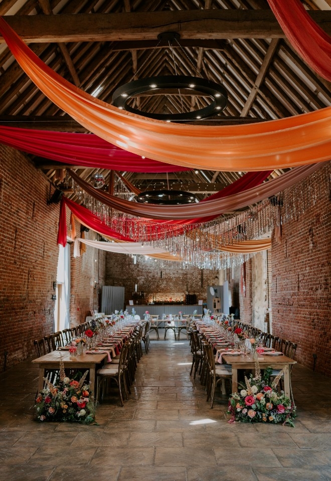 Inside Copdock Halls Elizabethan Barn for wedding breakfast
