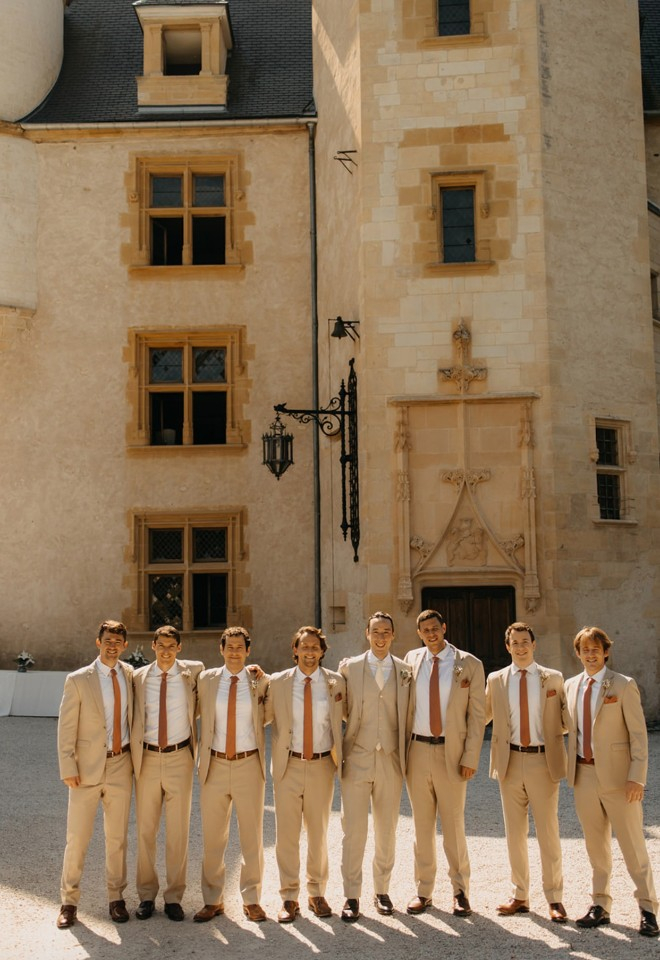grooms men at french chateau wedding