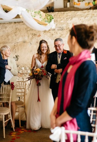 Bride walks down the aisle with father at The Crown & Thistle, Abingdon