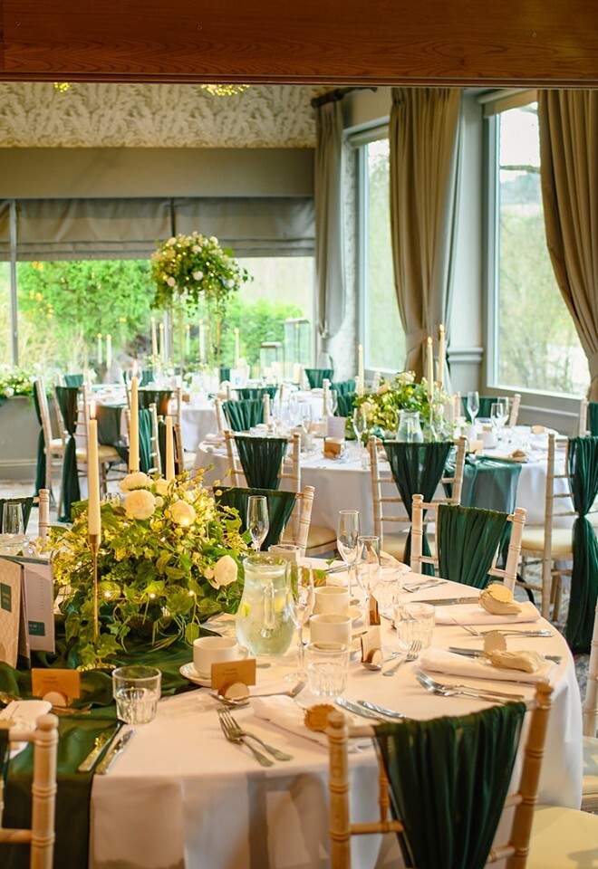 Forest Green Wedding Breakfast in the Abbey Suite, The Spread Eagle, Sawley, Clitheroe