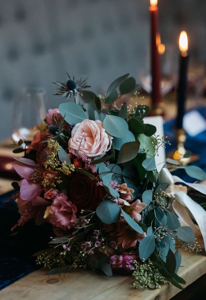 Winter Wedding Table Styling Navy Burgundy 