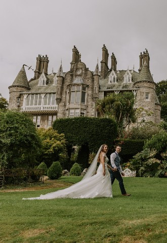 Bride and groom at Chateau Rhianfa, Anglesey