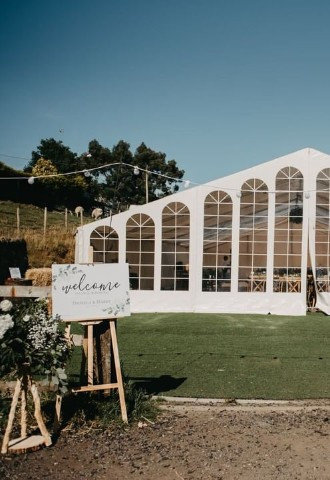 Front of marquee at The Stables Wedding Farm