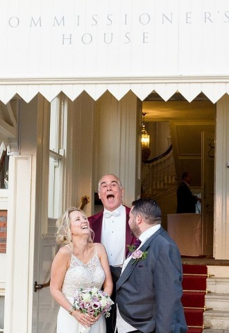 bride and groom being entertained by David DiCara Toastmaster, Kent