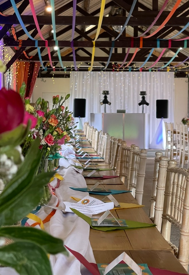 Event barn ready for a wedding reception