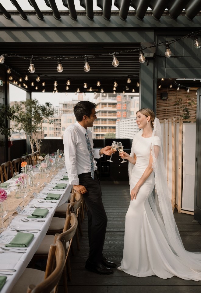 Wedding Couple at their wedding redception at the Conduit London