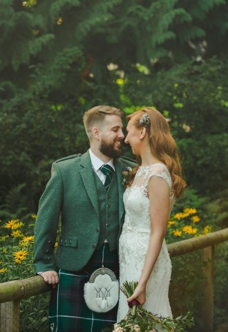Bride and groom at Fyvie Castle, Turriff