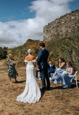 Celebrant Lisa with bride and groom at Beacon Crag