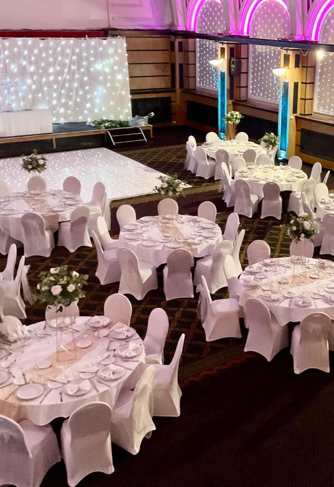 Evening Wedding Reception in The Kings Hall at The Royal Bath Hotel, Bournemouth. 