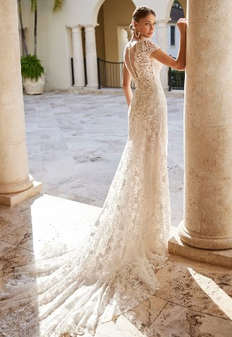 2024 Rosa Clara collection Emer, beautiful lace gown with button back at Boa Boutique