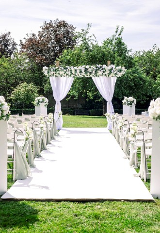 Outdoor ceremony wedding at Hanbury Manor