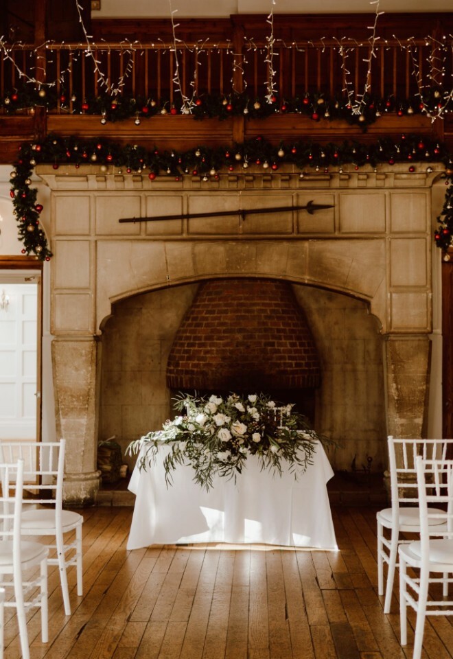 The Baronial Hall set up for a festive ceremony