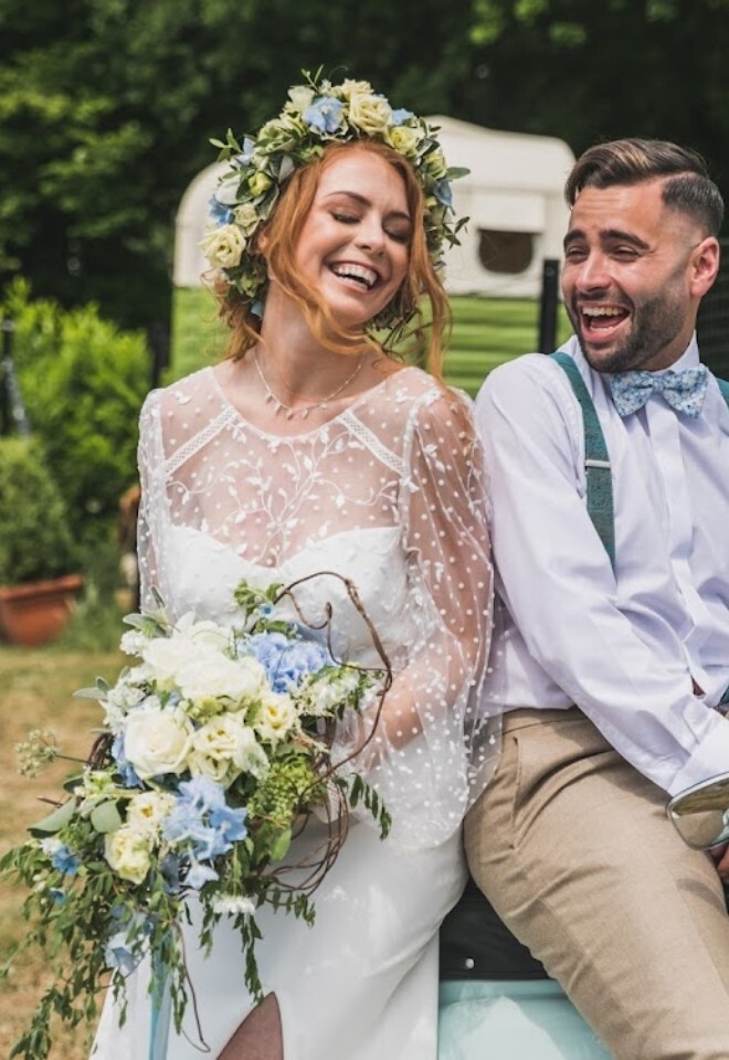 blue cream mix shower bouquet