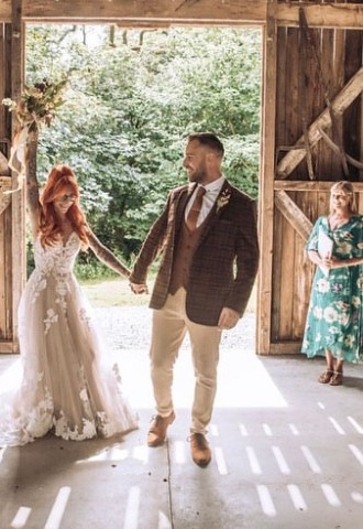 Celebrant Lisa with couple at Nancarrow Farm