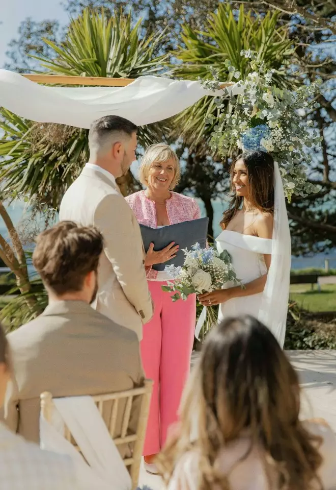 Sea view outdoor weddings in Bournemouth at The Nici, Dorset. Summer celebrant weddings