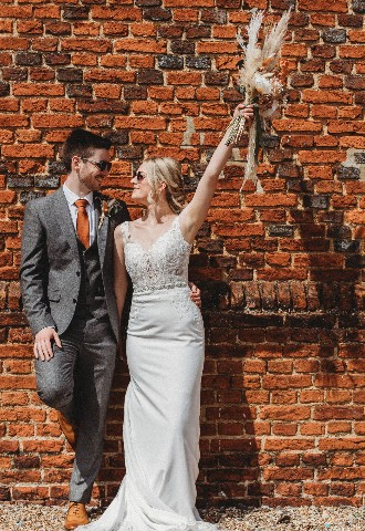 Wedding couple photo in front of Copdock Hall Suffolk