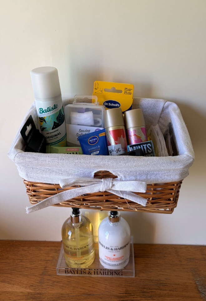 bridal refresh basket of toiletries at Willow and Oak Events mobile toilet hire, Oxfordshire 