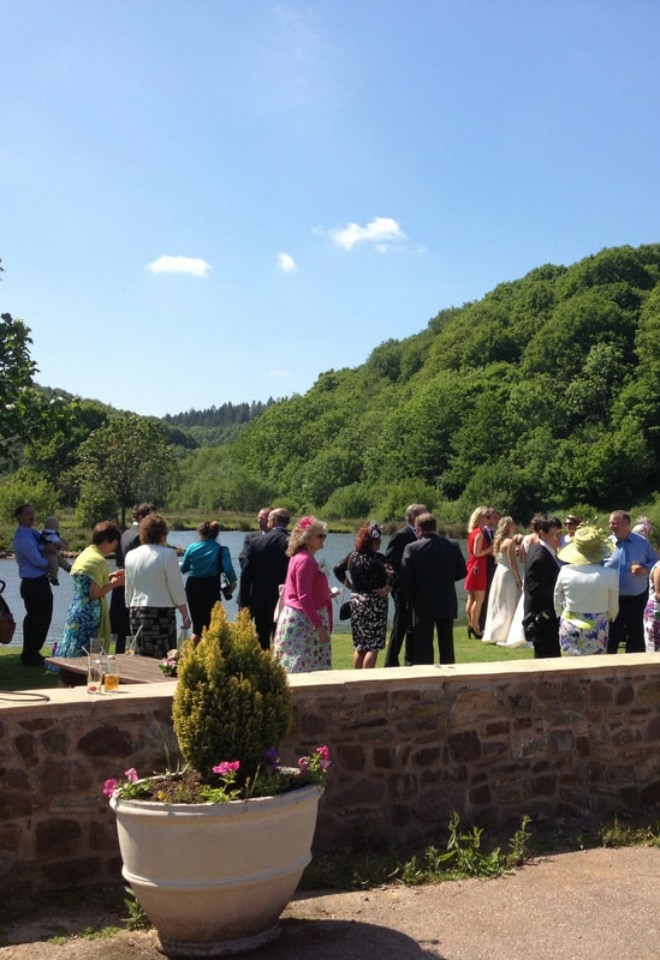 Wedding Party by the lake at Duvale Priory Wedding Venue in Tiverton, Devon