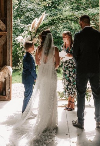 Celebrant Lisa with bride and groom at Nancarrow