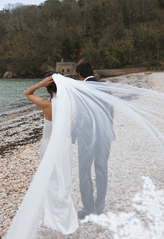 Wedding Couple at Elberry Cove, Devon by Lucinda P Photography