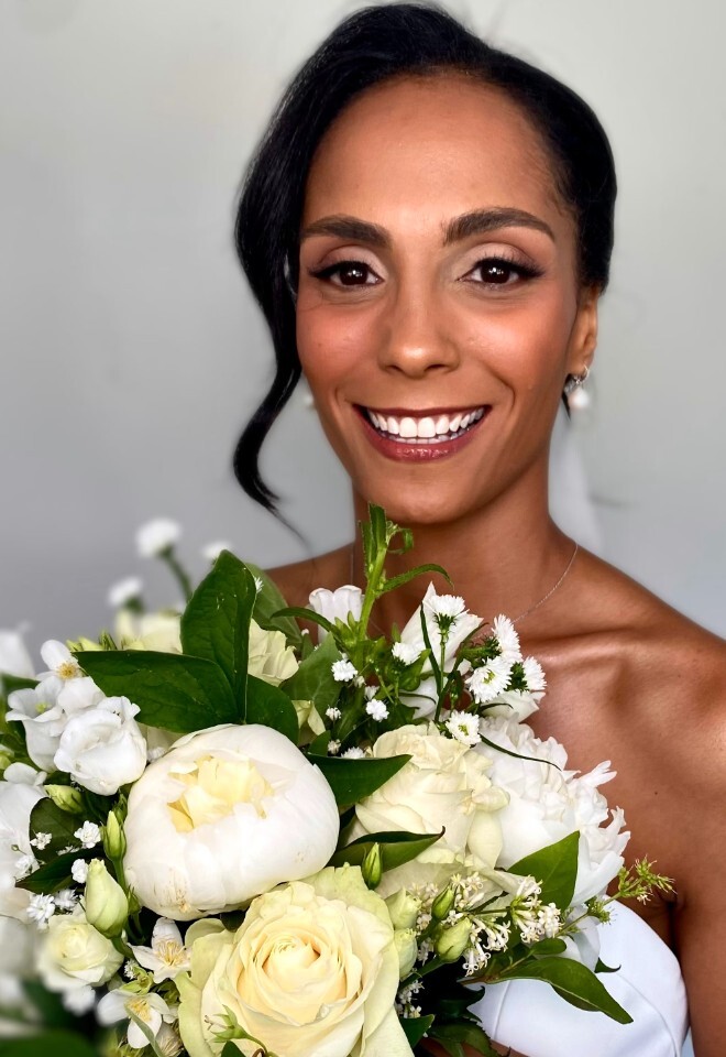Daneka and her bridal hair & makeup, Afro-carribean hair type using extensions to create the updo of dreams 