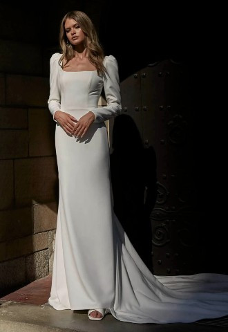Long sleeved, crepe wedding dress, Your Story Bridal, Marlow