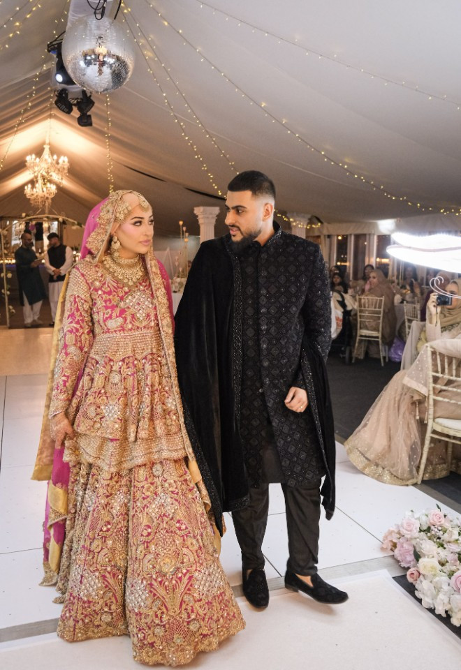 Asian wedding couple at Trunkwell House Marquee, dry hire wedding venue in Reading Berkshire