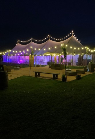 glowing_9x27m_petal_pole_marquee, yorkshire yurts
