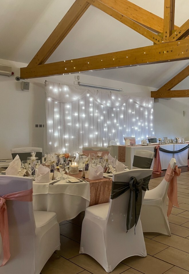 Wedding Breakfast set up in Pink & Green in the Pheonix Suite