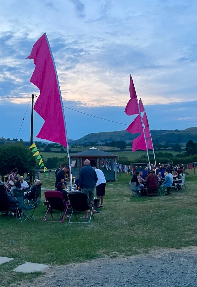 Festival flags at dusk