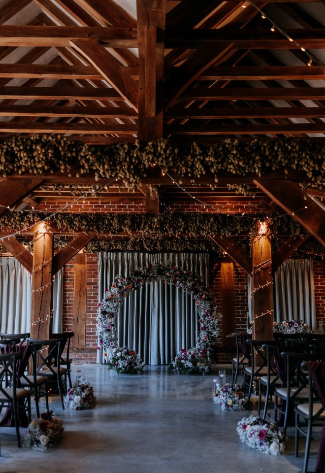 Kent barn wedding venue styled for a ceremony
