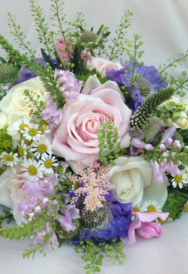 Pink and purple flower bouquet by hire heaven