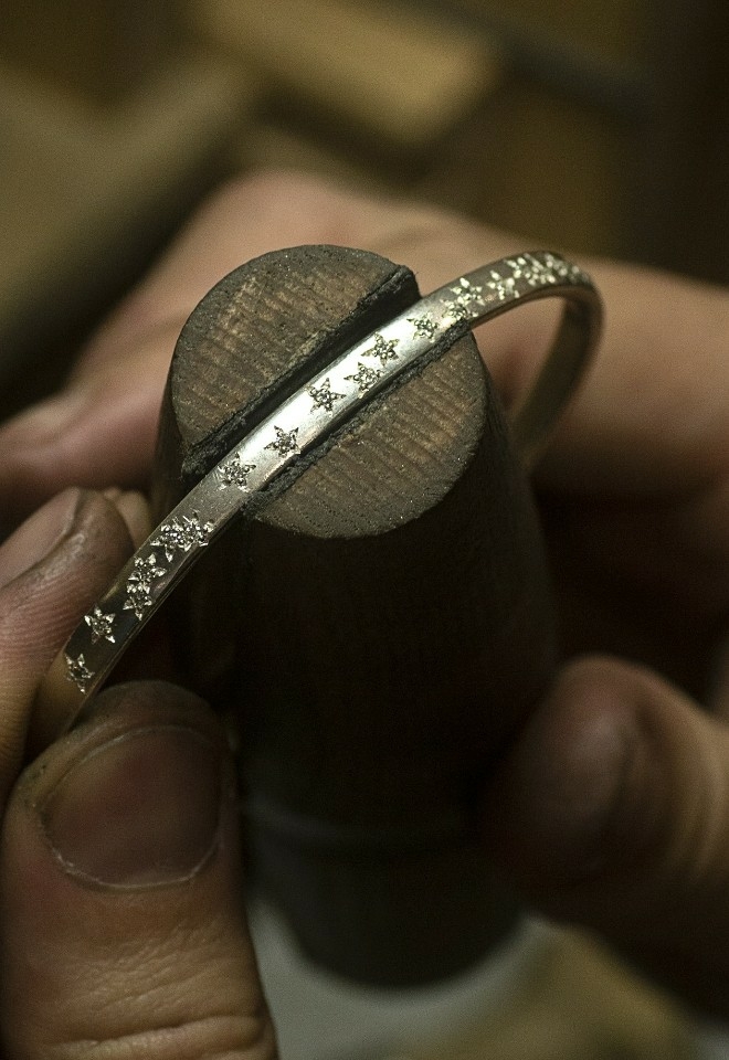 Silver star set diamond bangle