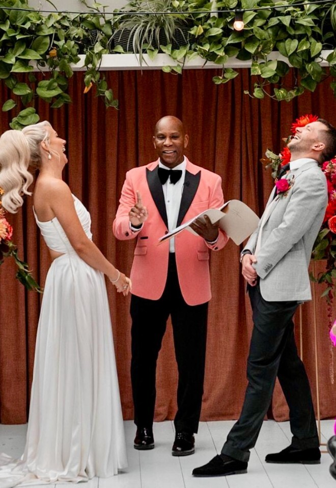 Dave Octave Celebrant conducting a ceremony with a happy laughing and smiling couple
