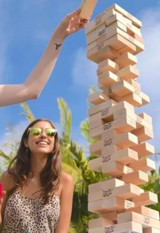 Giant jenga wedding party game for hire Derbyshire