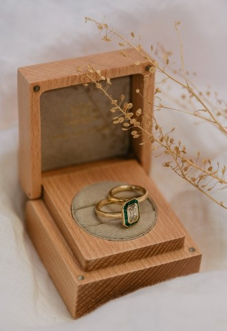 Emerald, Diamond and gold engagement and wedding rings, Ethica Diamonds