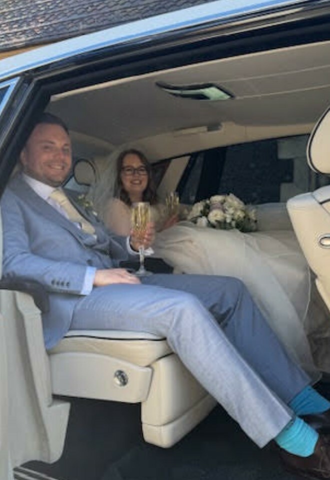 Interior shot of bride and groom