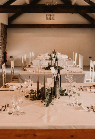Wedding breakfast set up at Henblas Country Park Wedding Venue, Anglesey