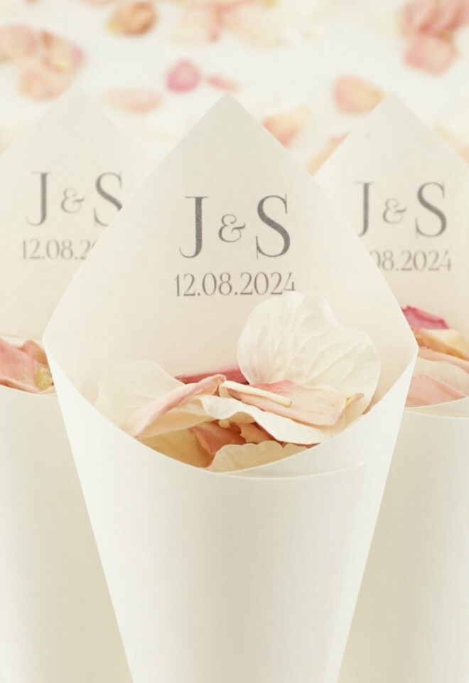 The Dried Petal Companys Handcrafted Wedding Confetti Cones Personalised Initials