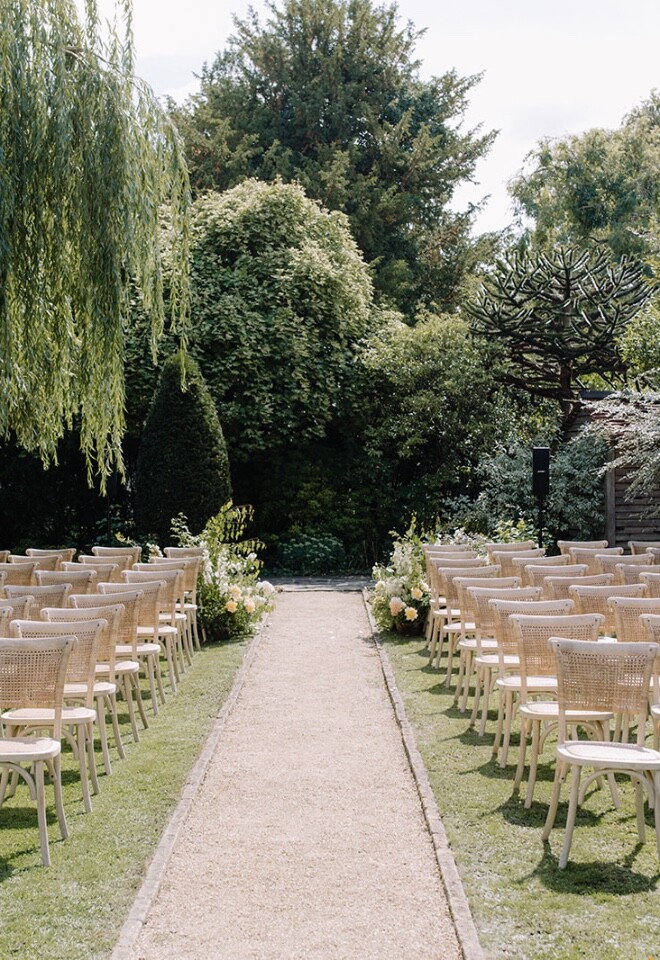 Outdoor Garden Wedding Ceremony at Tythe in Oxfordshire.