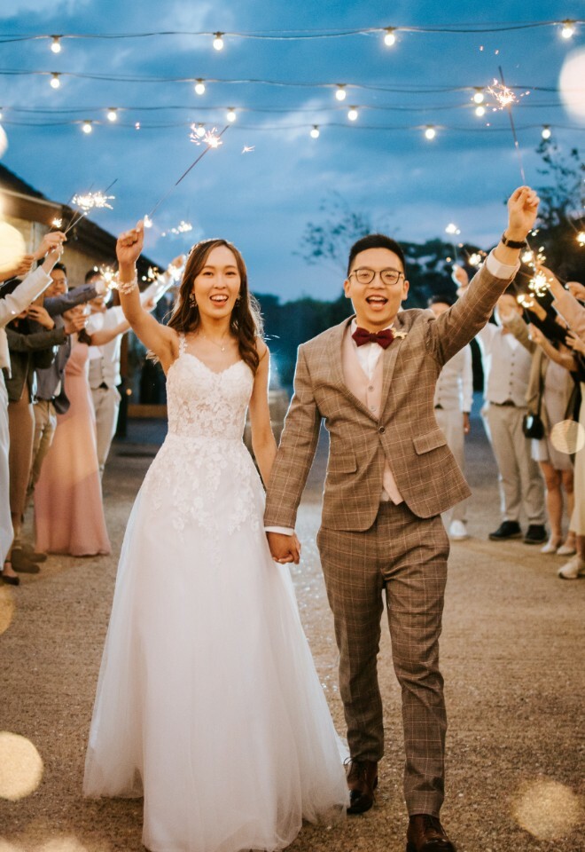Sparklers at wedding Huntsmill Farm